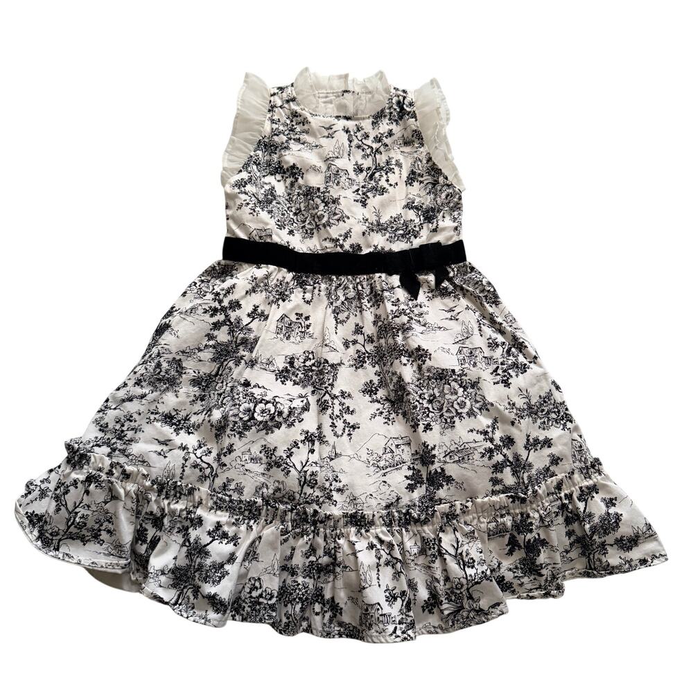 Janie and Jack Ruffle Trim Toile Dress - Size 4 - Excellent - Picture 4 of 9